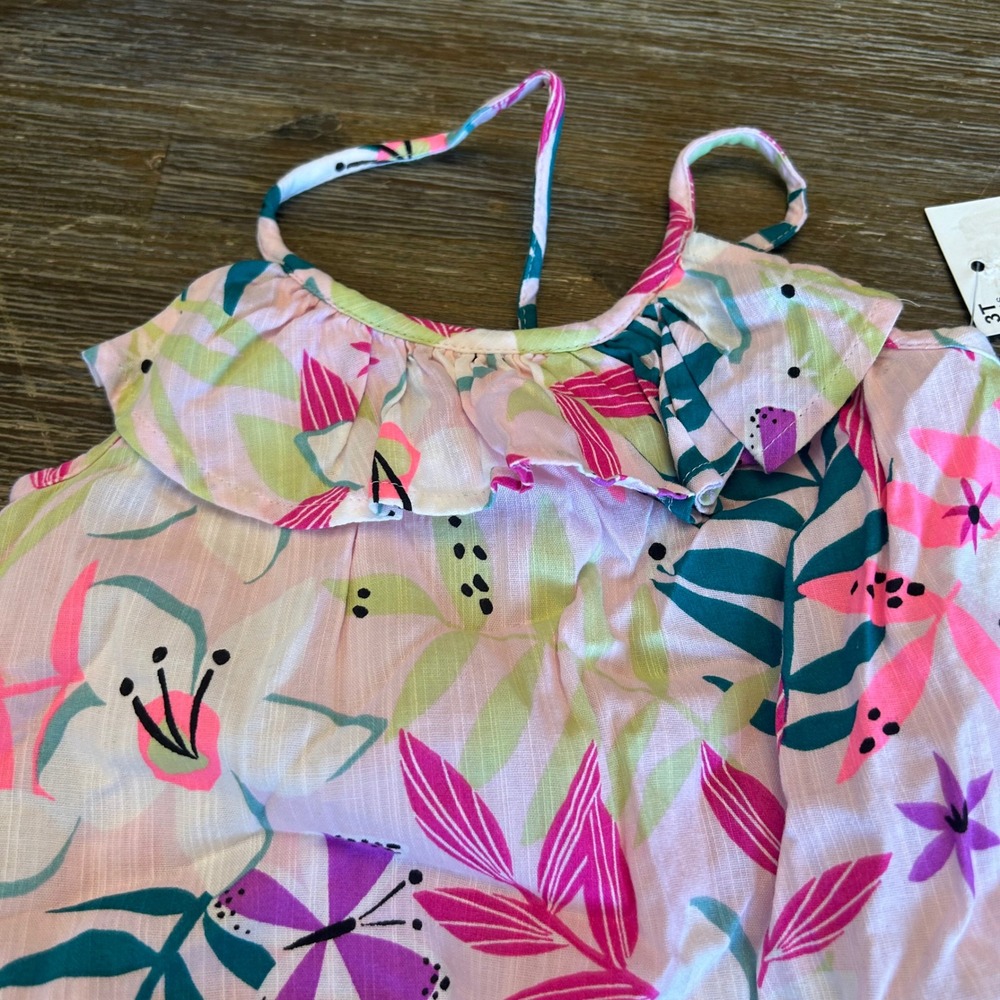 Ruffle Neck Tank and Shorts Set Girls 3T Pink Tropical Floral Jumping Beans - Picture 3 of 5
